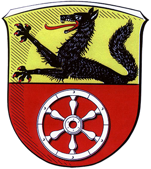 Der springende Wolf ist dem Wappen der Grafen Wolff Metternich entnommen, in deren Besitz das »Weilbacher Schloss« seit 1671 ist. Das Rad ist Hinweis auf die Zugehörigkeit Weilbachs zu Kurmainz von 1581 bis 1803.