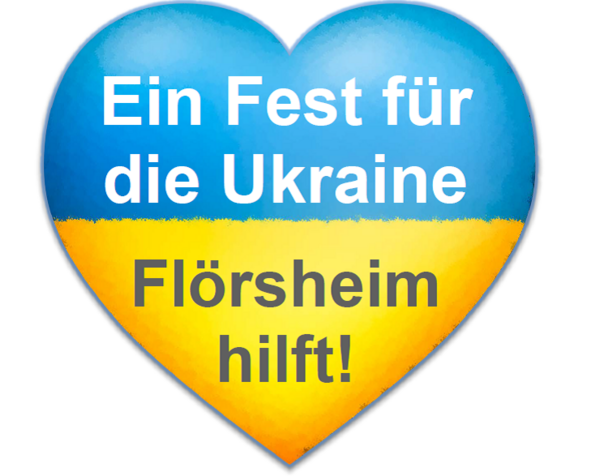 Herz in den Farben der Ukraine mit Text: Ein Fest für die Urkraine Flörsheim hilft!