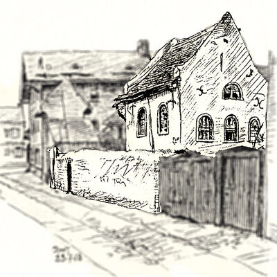 Die Synagoge zu Flörsheim dargestellt auf einer alten Zeichnung