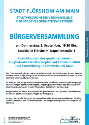 Plakat B&uuml;rgerversammlung zum Flughafen-Betriebskonzept 